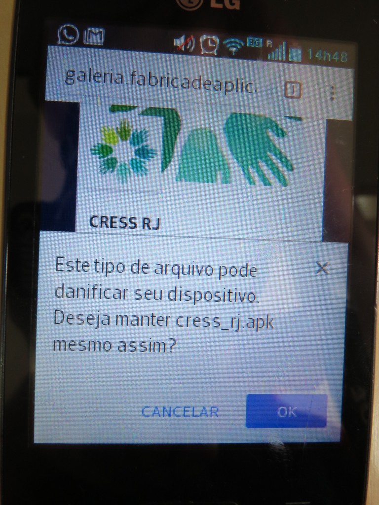 Passo 4: Não se assuste com essa mensagem, o aplicativo não irá danificar o seu aparelho. Clique em "OK" para continuar