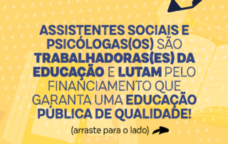 Card amarelo traz ilustração de lápis coloridos e chamada para nota. Na parte inferior do cartaz, logo das entidades que assinam a nota