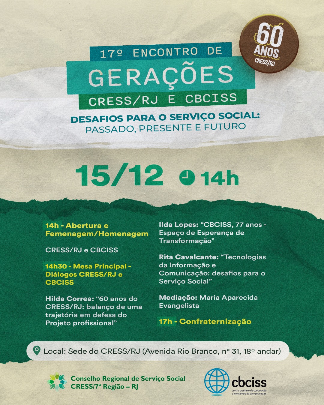 Participe do 17° Encontro de Gerações CRESS/RJ e CBCISS - CRESS