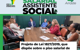 Card traz fotografia da audiência, logo do CFESS e chamada para matéria